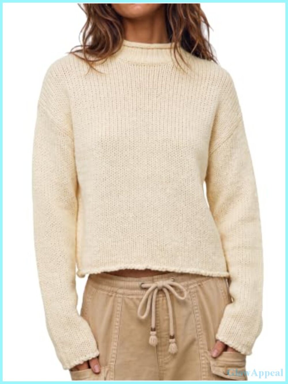 Women's Chunky Knit Striped Mock Neck Cropped Pullover Sweater